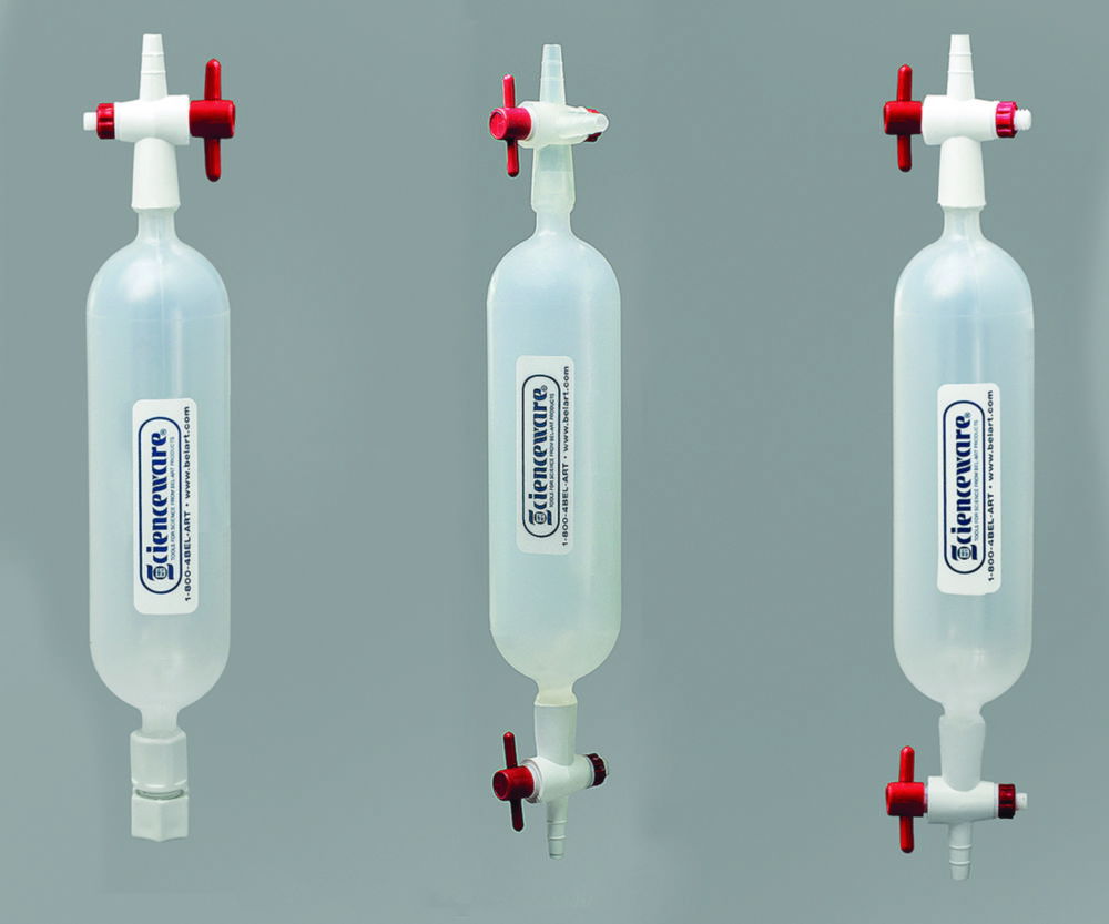 Gas sampling tubes, PP, one straight bore stopcock and one 3-way stopcock
