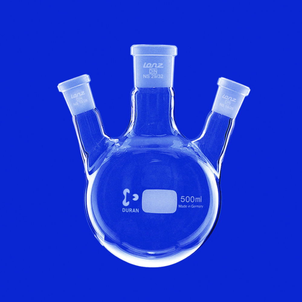 Three-neck round-bottom flasks, side necks angled, DURAN®