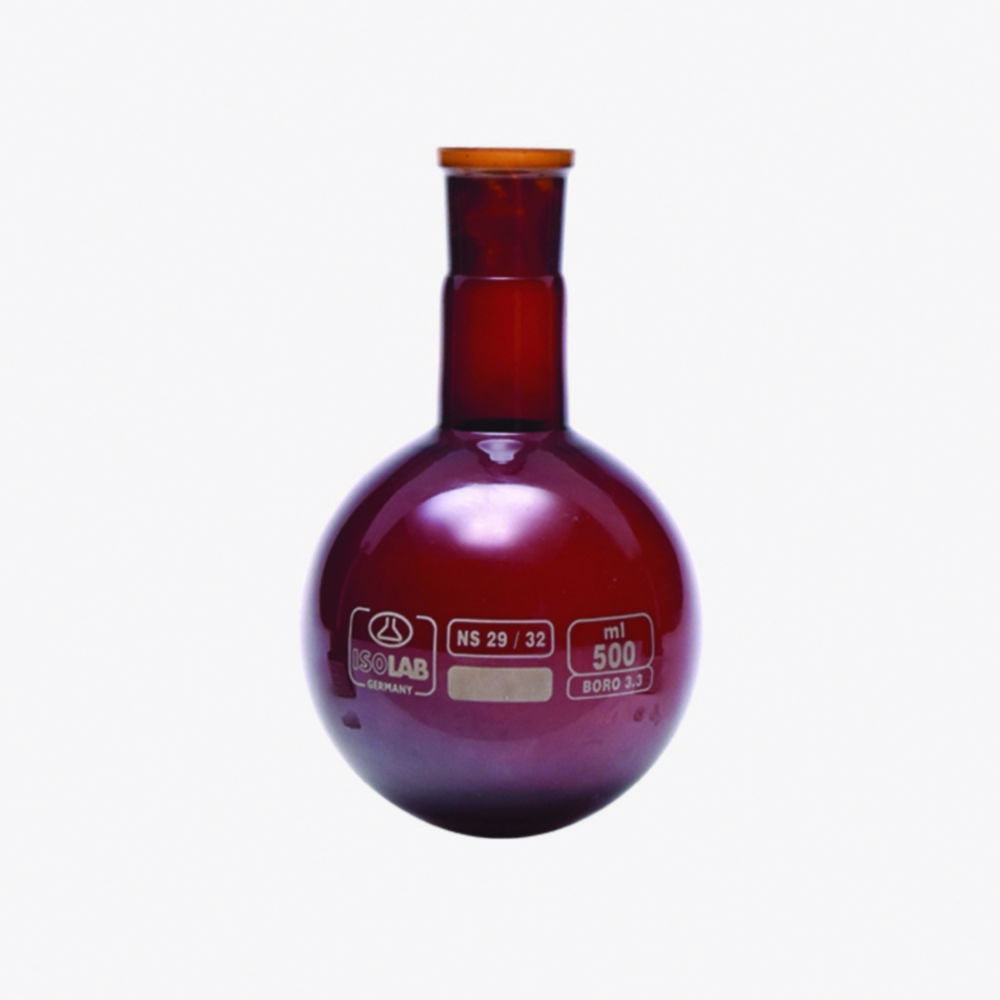 Round bottom flasks with standard ground joint, borosilicate glass 3.3, amber