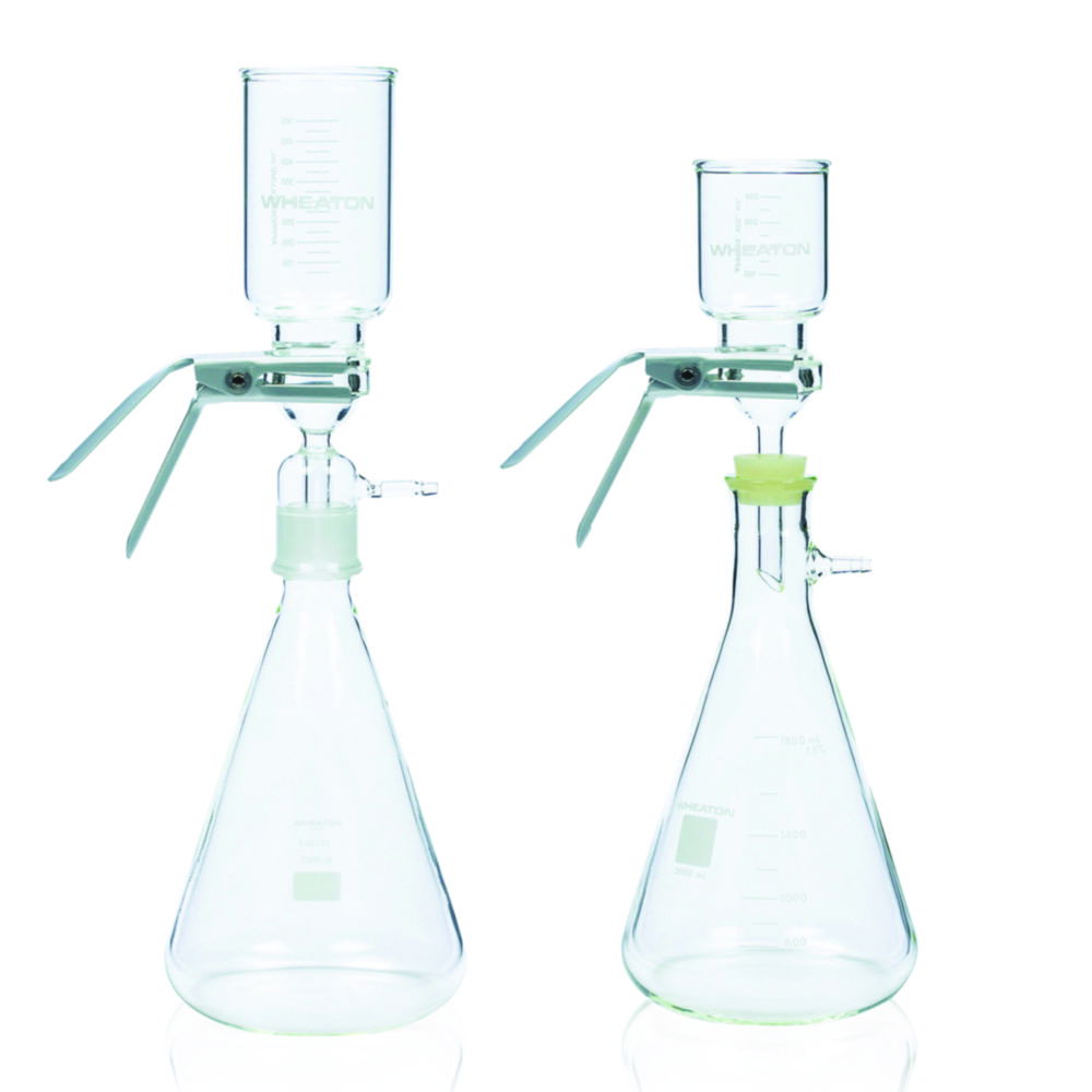 Filtering apparatus with stainless steel support, with anodized aluminum clamp and silicone stopper Filtering apparatus with stainless steel support, with anodized aluminum clamp and silicone stopper