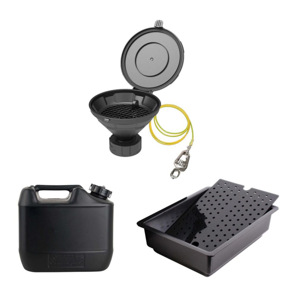 Disposal unit with safety funnel and collecting tray, HDPE, electrostatic conductive Disposal unit with safety funnel and collecting tray, HDPE, electrostatic conductive