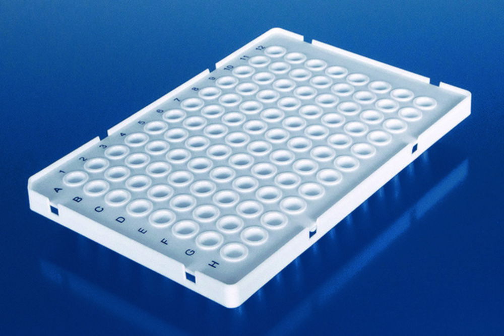 96-well PCR plates, PP, raised half frame 96-well PCR plates, PP, raised half frame
