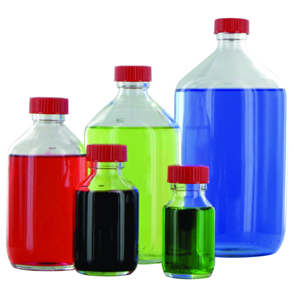 Narrow-mouth bottles, glass, clear, PTFE-lined screw caps Narrow-mouth bottles, glass, clear, PTFE-lined screw caps