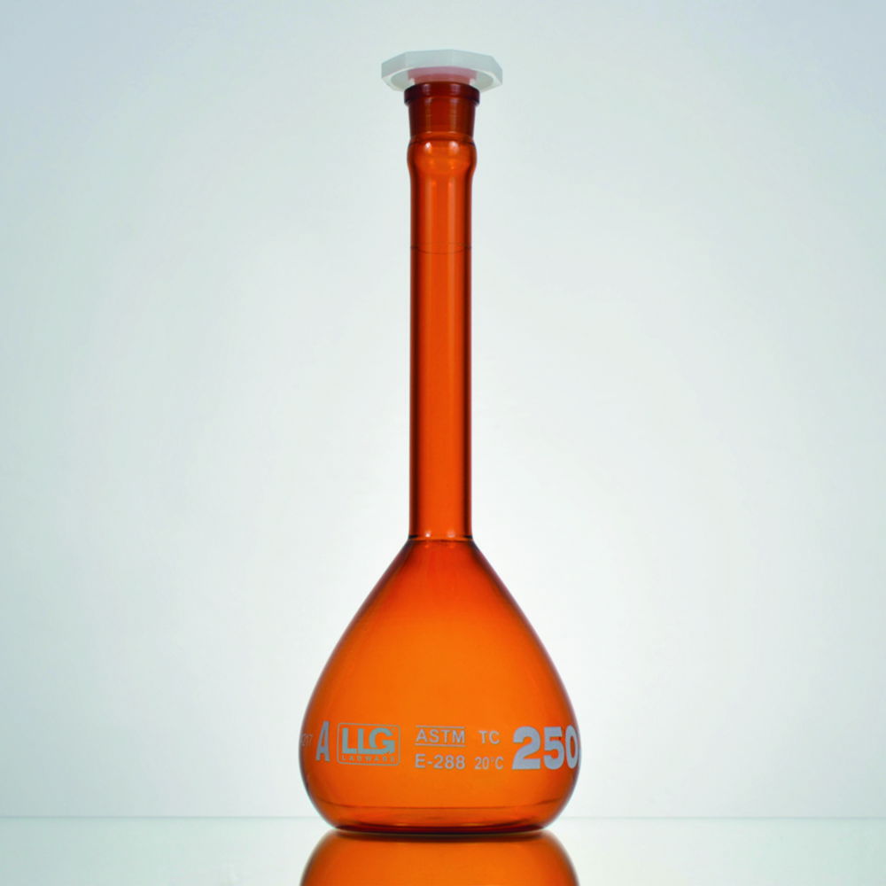 LLG-Volumetric flasks, borosilicate glass 3.3, class A, amber glass LLG-Volumetric flasks, borosilicate glass 3.3, class A, amber glass