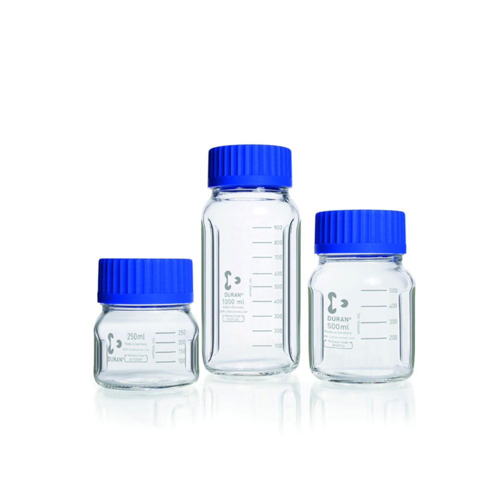 Baffled Wide-mouth bottles, GLS 80®, DURAN®, with screw cap Baffled Wide-mouth bottles, GLS 80®, DURAN®, with screw cap
