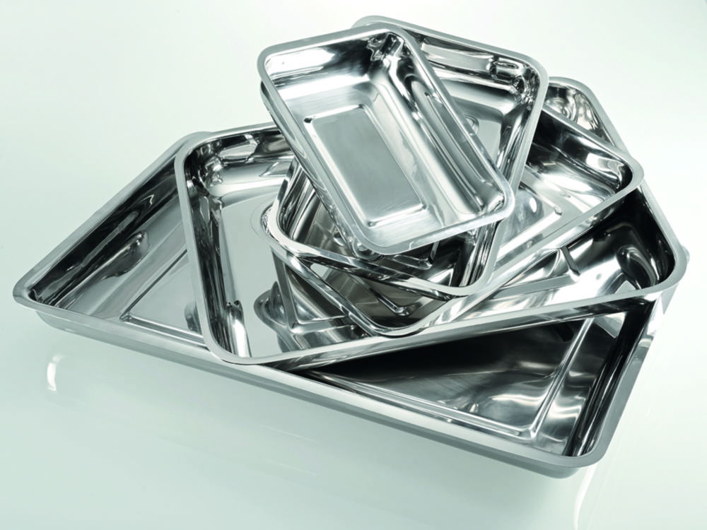 Trays, stainless steel, low form Trays, stainless steel, low form