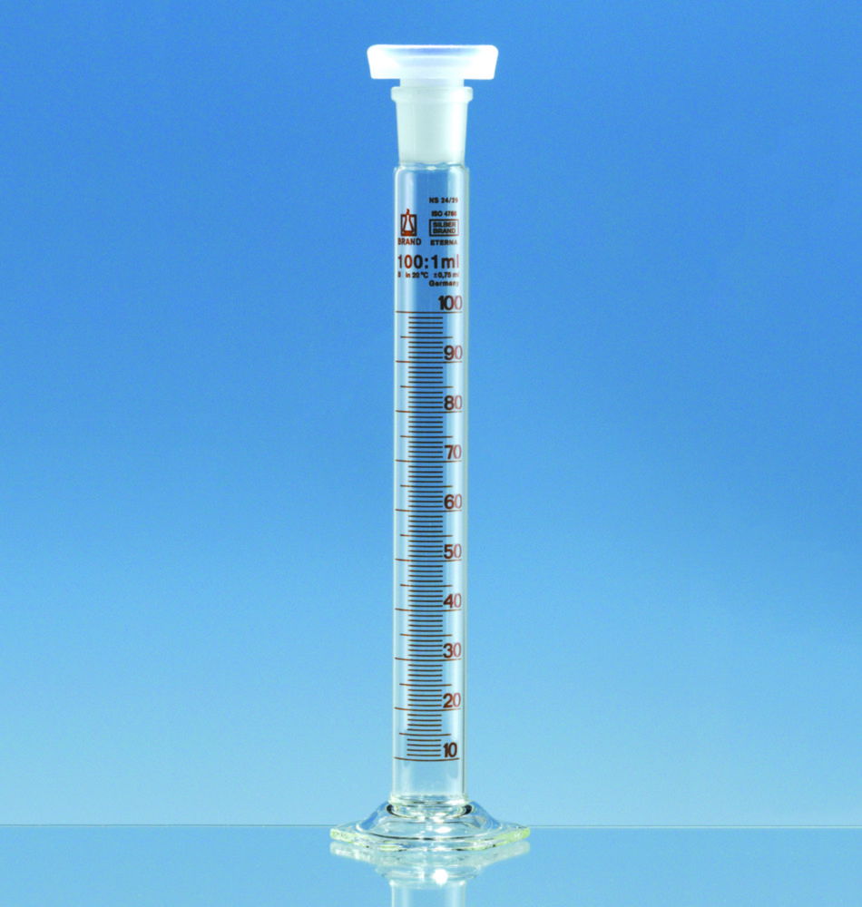 Mixing cylinders, borosilicate glass 3.3, stoppered, class B, amber graduated
