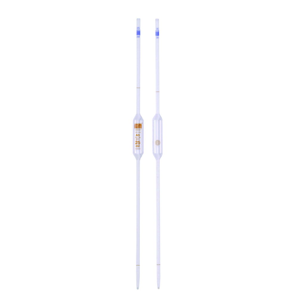 Volumetric pipettes, Soda-lime glass, class AS, 2 marks, amber stain graduation Volumetric pipettes, Soda-lime glass, class AS, 2 marks, amber stain graduation