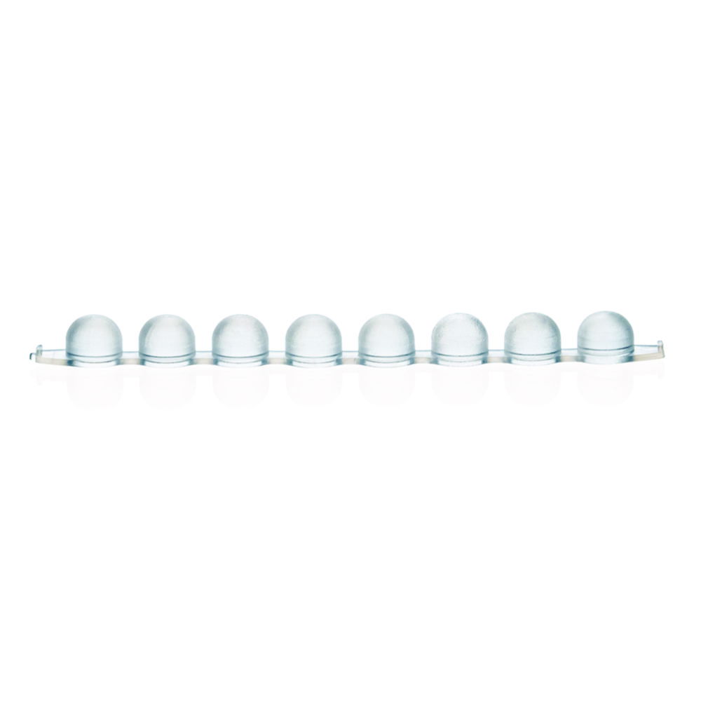Strips of 8 lids for micro test tubes, PE