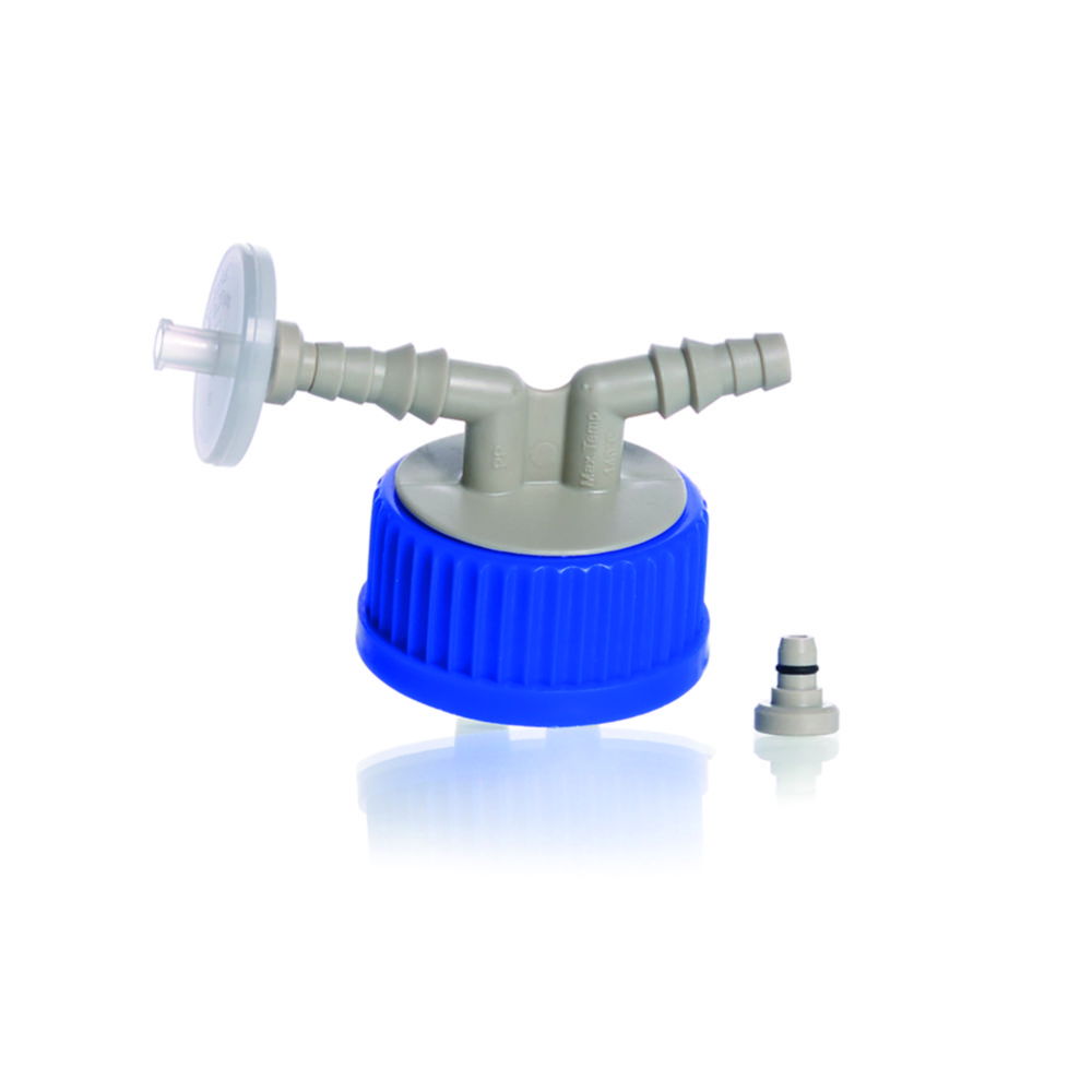 Screw cap, GL45, with 2 hose connections, PP Screw cap, GL45, with 2 hose connections, PP