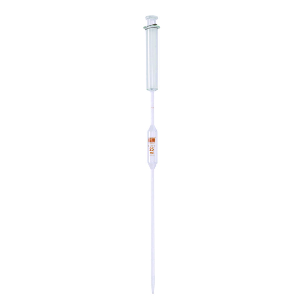 Volumetric pipettes with piston, amber stain graduation Volumetric pipettes with piston, amber stain graduation