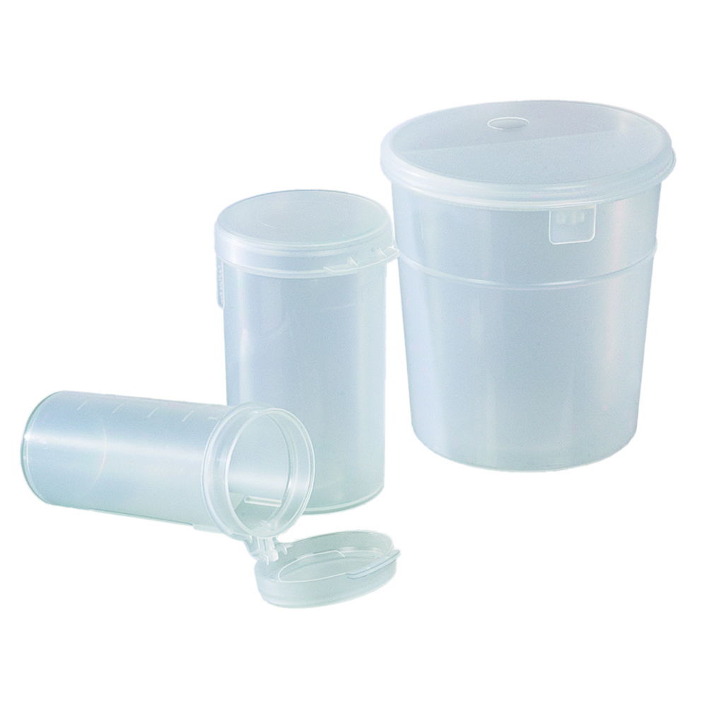 Sample beakers, PP, sterile, with labeling field and graduation Sample beakers, PP, sterile, with labeling field and graduation