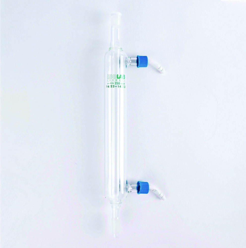 Condensers, ground glass joint, Liebig, borosilicate glass 3.3, with PP olives Condensers, ground glass joint, Liebig, borosilicate glass 3.3, with PP olives