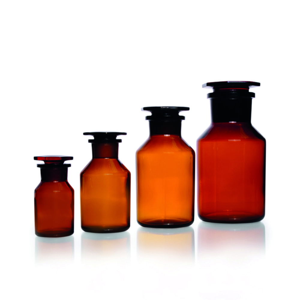 Wide-mouth reagent bottles, soda-lime glass, amber glass Wide-mouth reagent bottles, soda-lime glass, amber glass