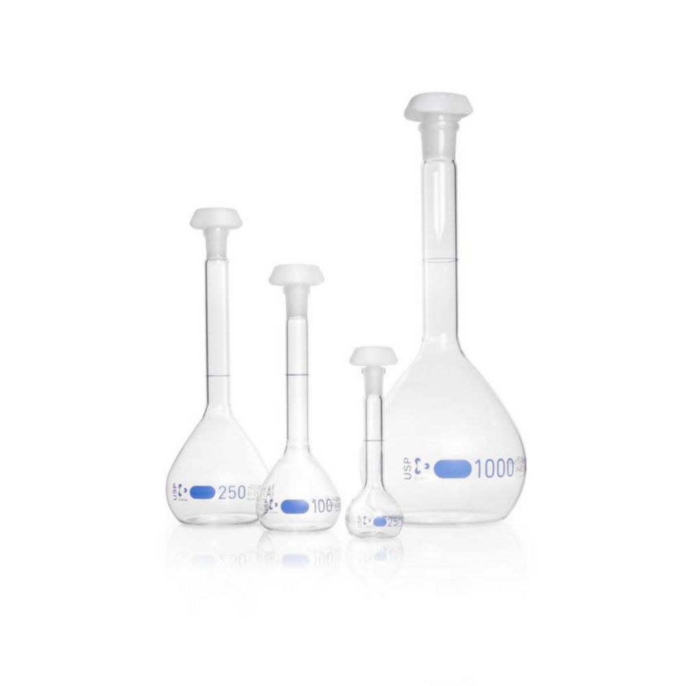 Volumetric flask DURAN®, class A, blue graduated Volumetric flask DURAN®, class A, blue graduated