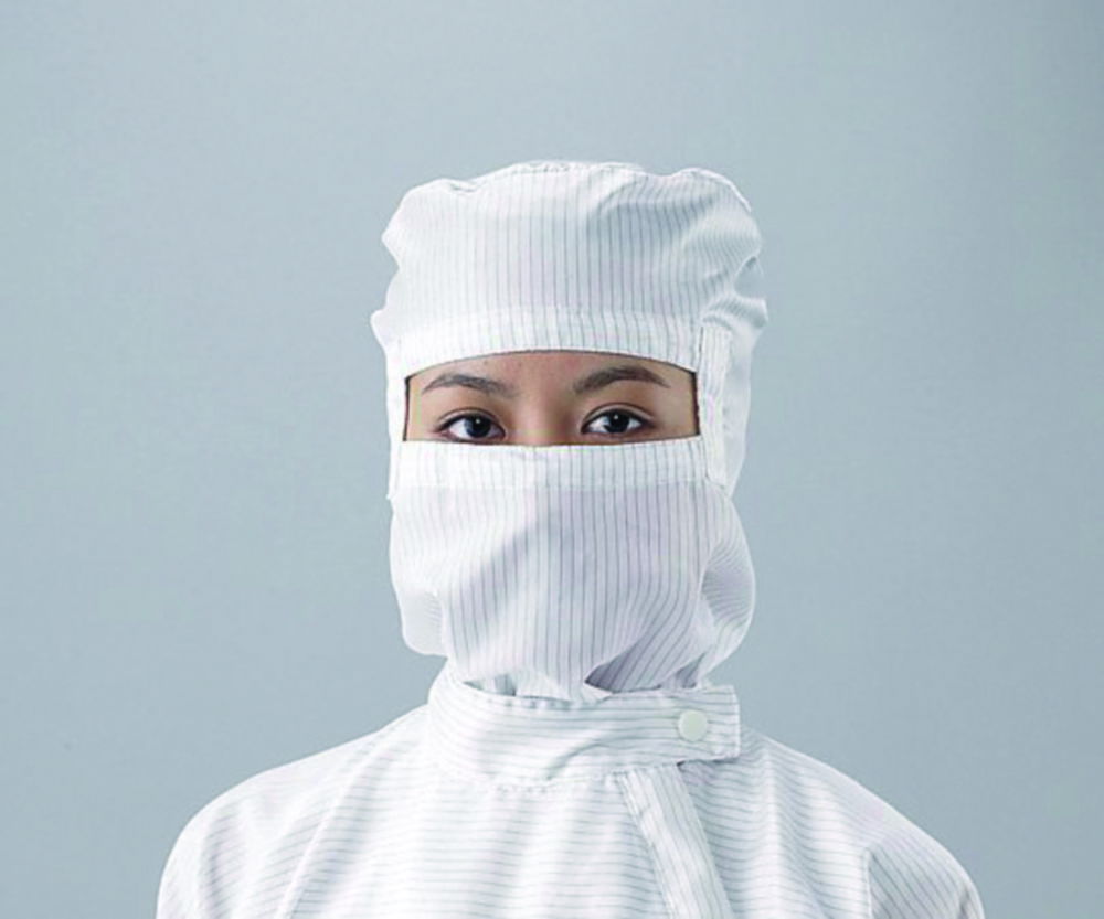 Hoods ASPURE, for cleanroom overalls, Polyester, with integrated mask Hoods ASPURE, for cleanroom overalls, Polyester, with integrated mask