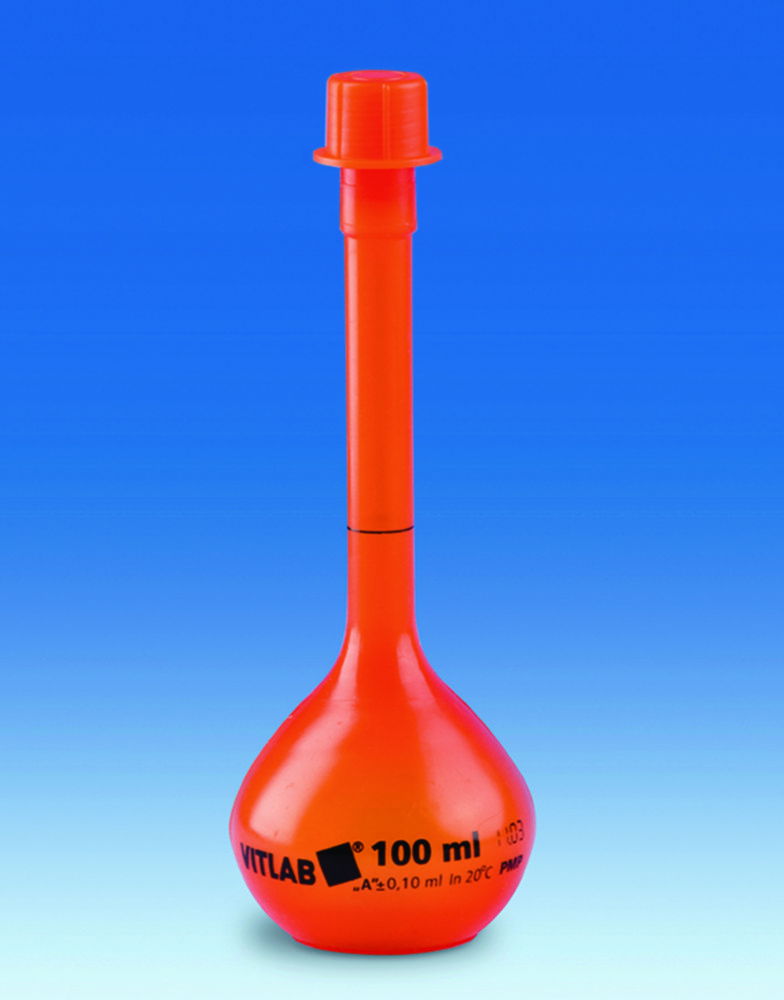 Volumetric flasks with screw cap of PMP, class A, opaque Volumetric flasks with screw cap of PMP, class A, opaque