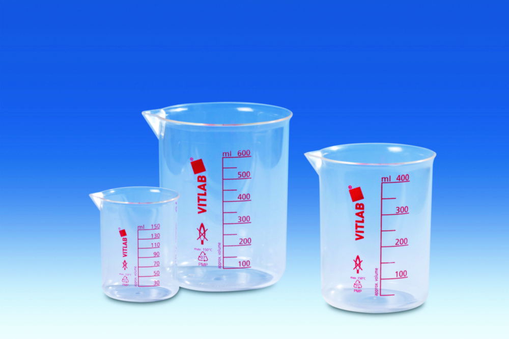 Griffin beakers PMP, with printed red scale Griffin beakers PMP, with printed red scale