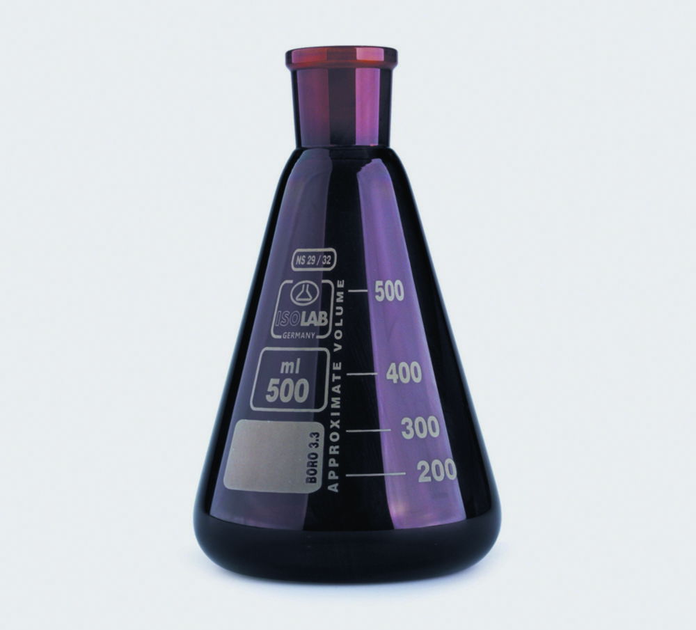 Erlenmeyer flasks, NS neck, borosilicate glass 3.3, amber