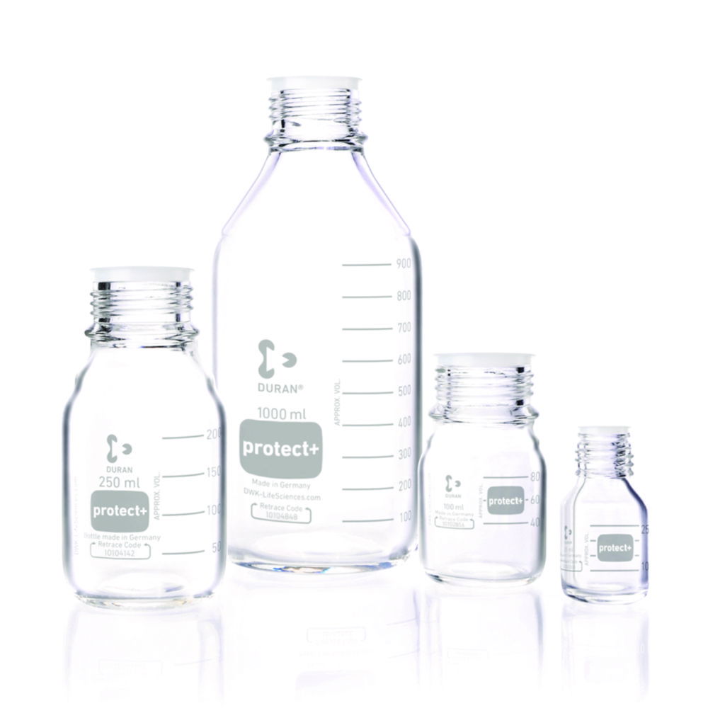Laboratory bottles protect+ DURAN®, with retrace code Laboratory bottles protect+ DURAN®, with retrace code