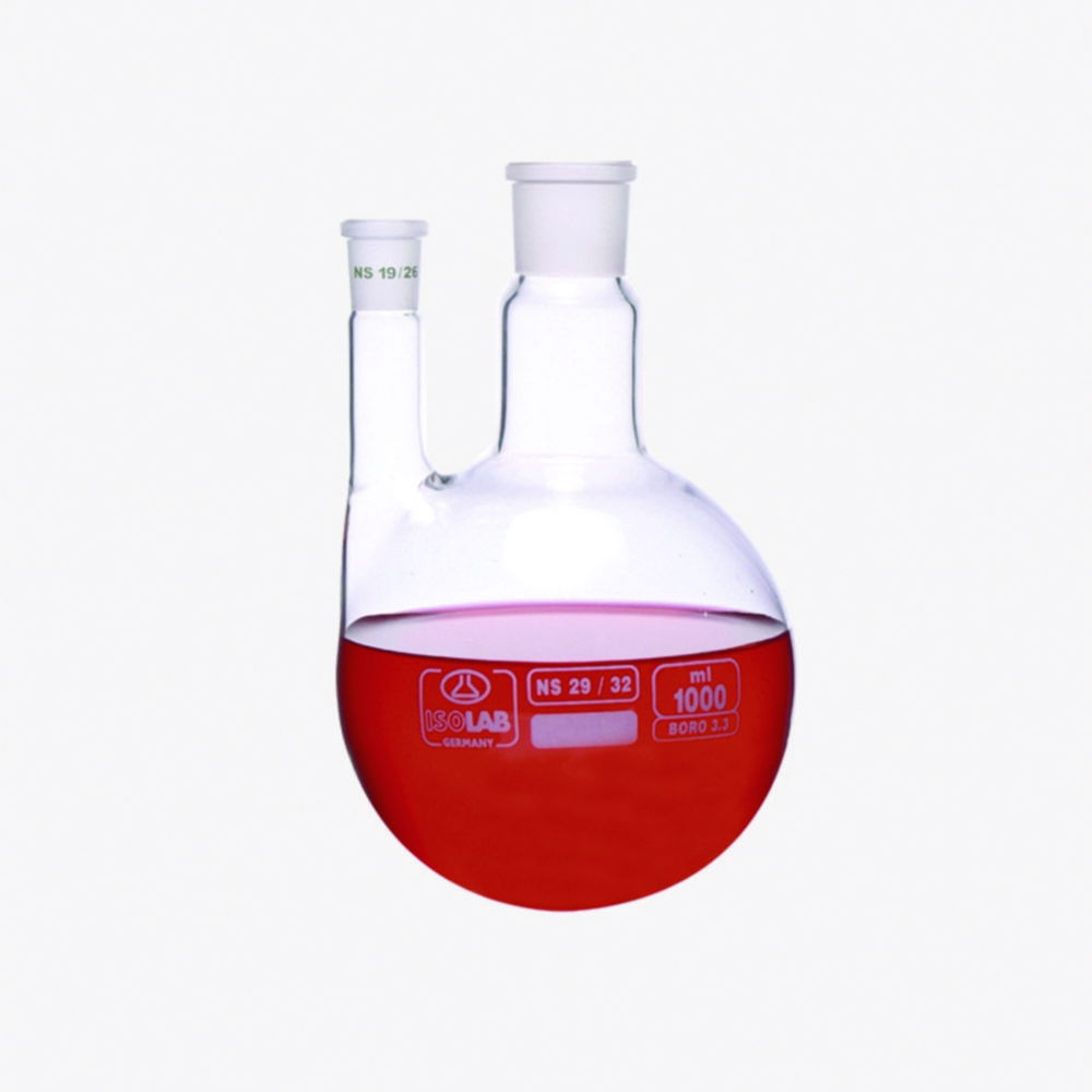 Round bottom flasks with two necks, parallel arm, borosilicate glass 3.3 Round bottom flasks with two necks, parallel arm, borosilicate glass 3.3