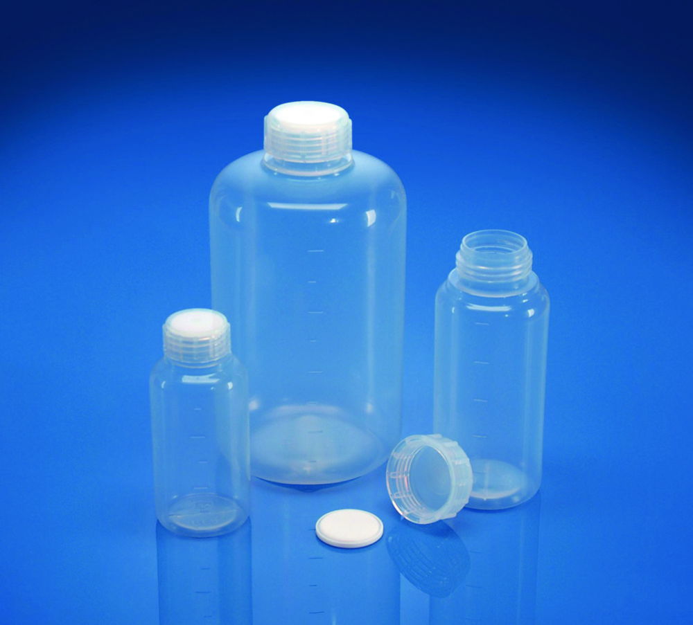 Wide-mouth bottles with cap, graduated, PFA Wide-mouth bottles with cap, graduated, PFA