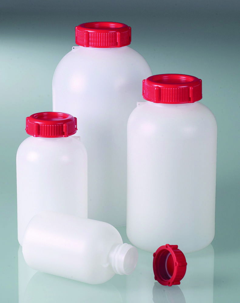 Wide-mouth bottles, HDPE, sealable