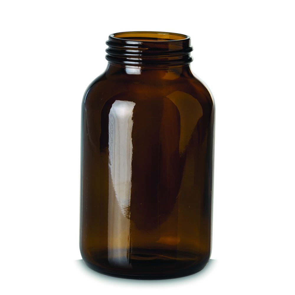 Wide-mouth bottles without closure, soda-lime glass, amber Wide-mouth bottles without closure, soda-lime glass, amber