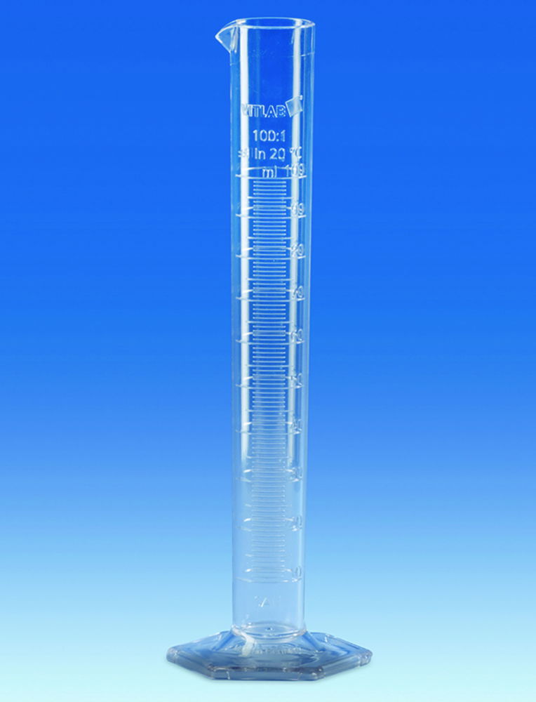 Measuring cylinders, SAN, tall form, class B, moulded graduations Measuring cylinders, SAN, tall form, class B, moulded graduations