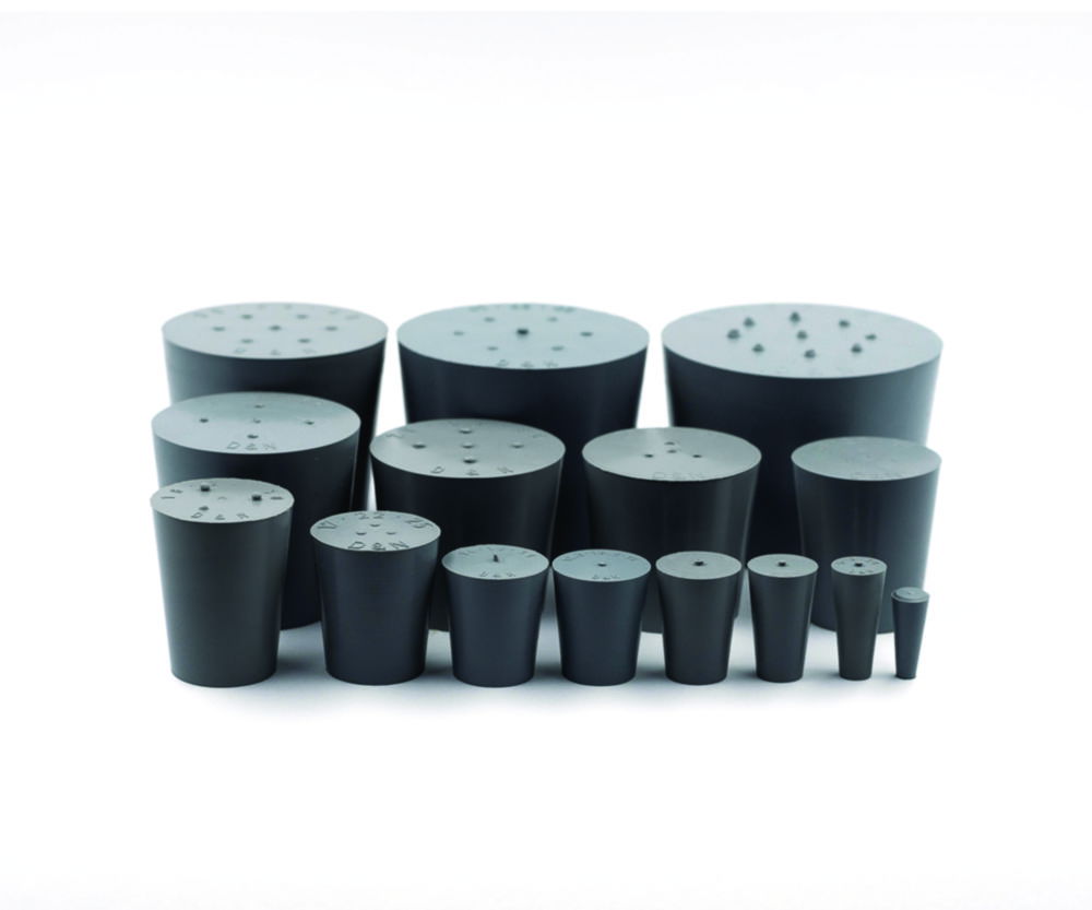 Stoppers, natural rubber, with single hole Stoppers, natural rubber, with single hole