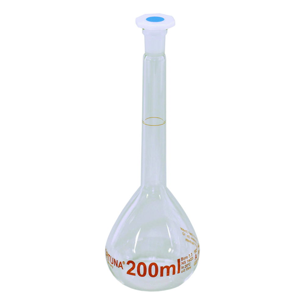 Volumetric flasks Volac FORTUNA®, boro 3.3, class A, with PP stoppers, amber graduation Volumetric flasks Volac FORTUNA®, boro 3.3, class A, with PP stoppers, amber graduation