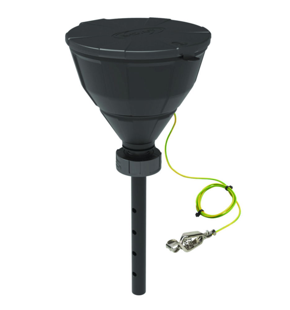 Safety funnel with ball valve, V2.0, HDPE, electrostatic conductive Safety funnel with ball valve, V2.0, HDPE, electrostatic conductive