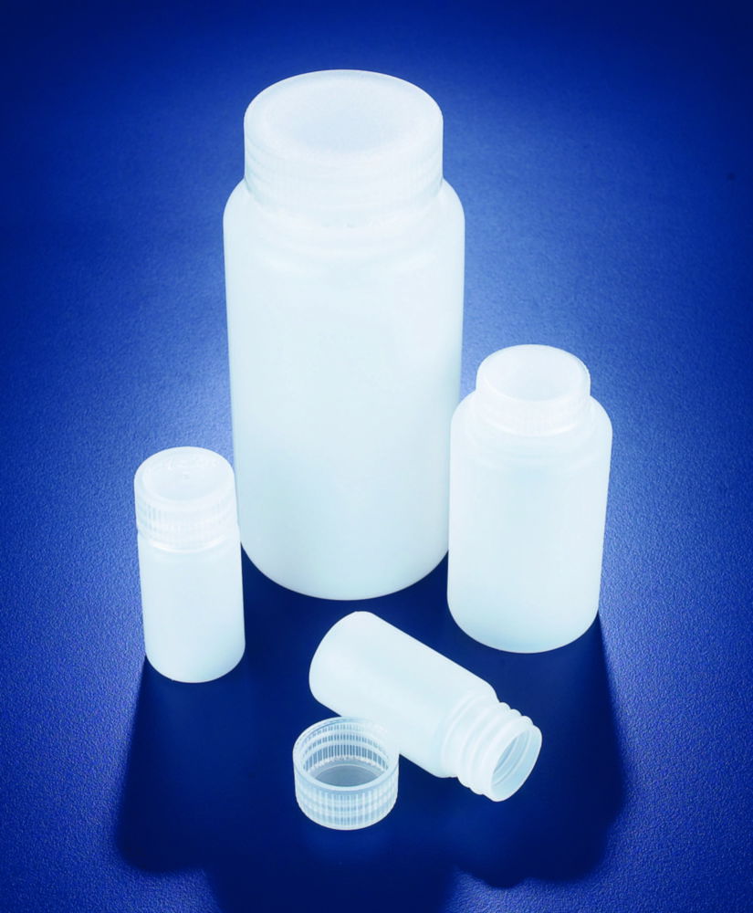 Wide-mouth bottles, HDPE, with screw cap, PP Wide-mouth bottles, HDPE, with screw cap, PP