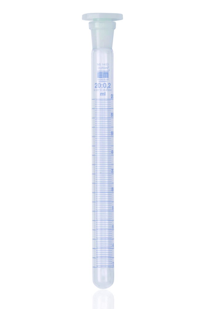 Test tubes, borosilicate glass 3.3, graduated, with stopper, PE Test tubes, borosilicate glass 3.3, graduated, with stopper, PE