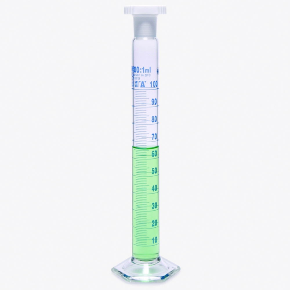 Mixing cylinders, borosilicate glass 3.3, tall form, class A, blue graduated Mixing cylinders, borosilicate glass 3.3, tall form, class A, blue graduated