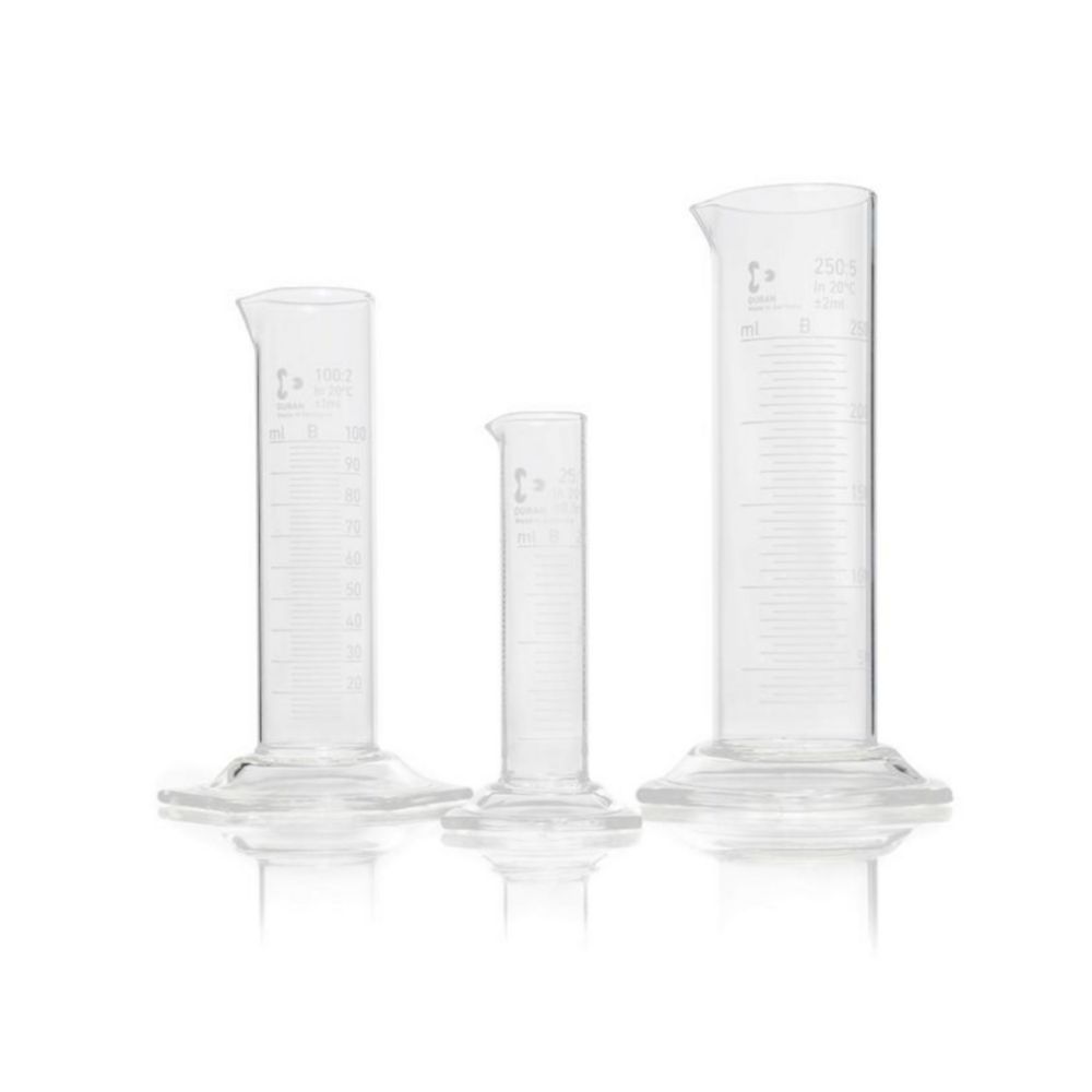 Measuring cylinders DURAN®, low form, class B, white graduations Measuring cylinders DURAN®, low form, class B, white graduations