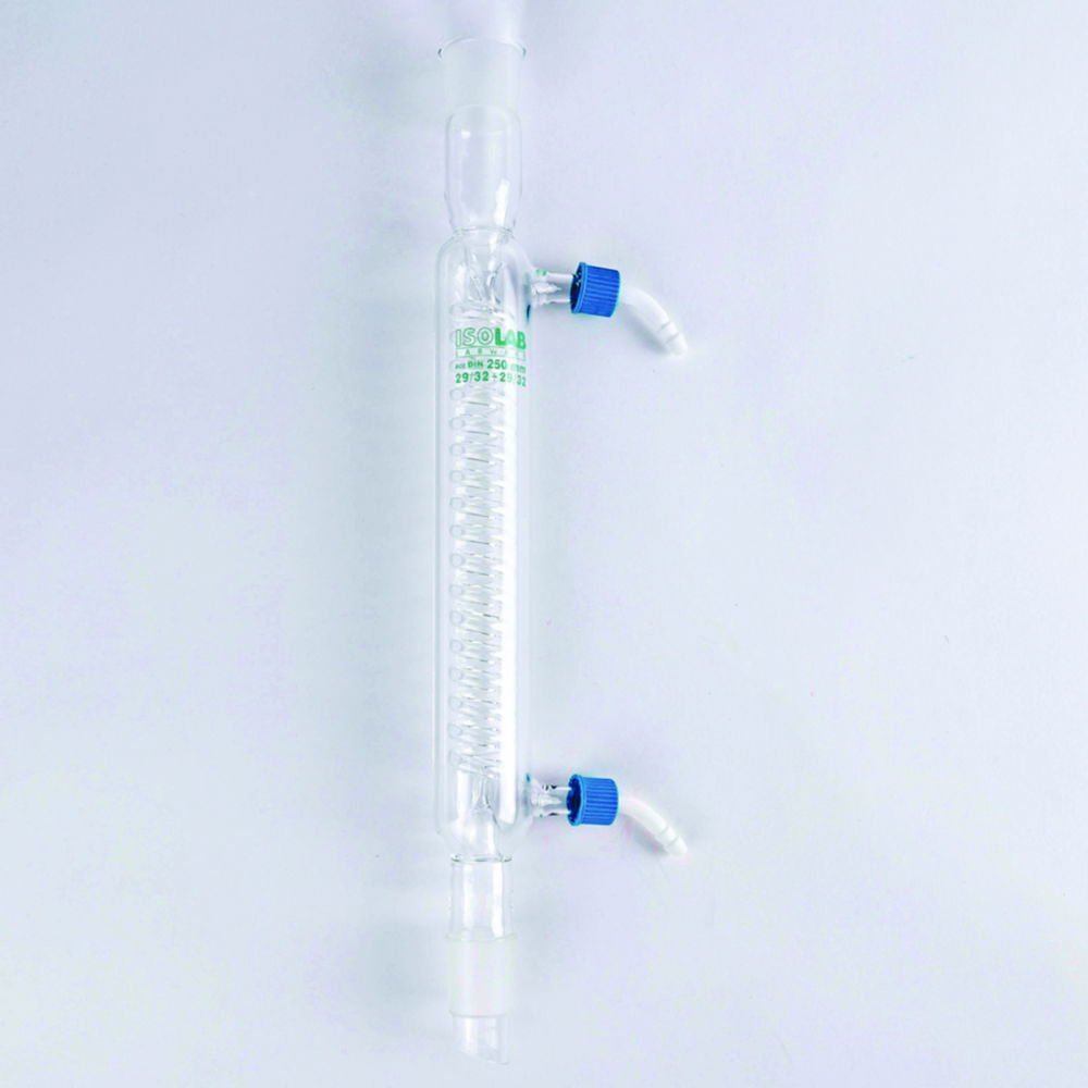 Spiral condensers, borosilicate glass 3.3, with PP olive Spiral condensers, borosilicate glass 3.3, with PP olive