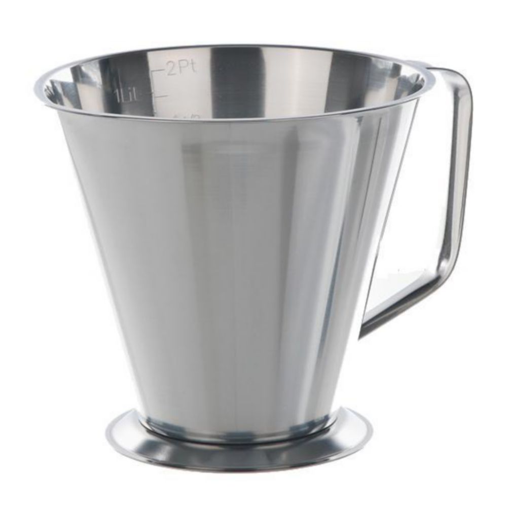 Measuring jugs with handle, stainless steel, conical shape with foot Measuring jugs with handle, stainless steel, conical shape with foot