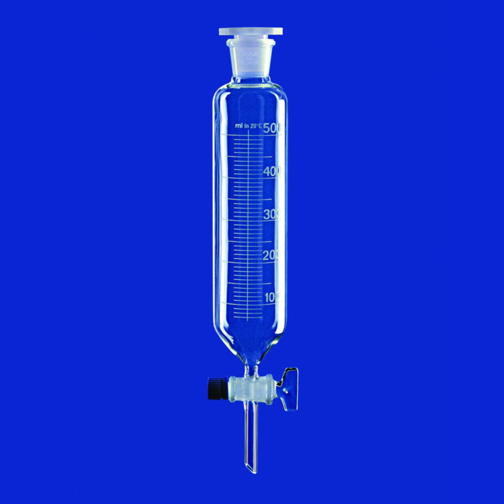 Separating funnels cylindrical, with glass plug, borosilicate glass 3.3